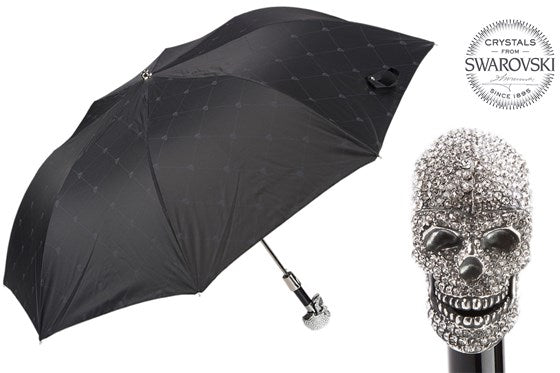 Ombrello da uomo pieghevole nero impugnatura teschio Swarovski