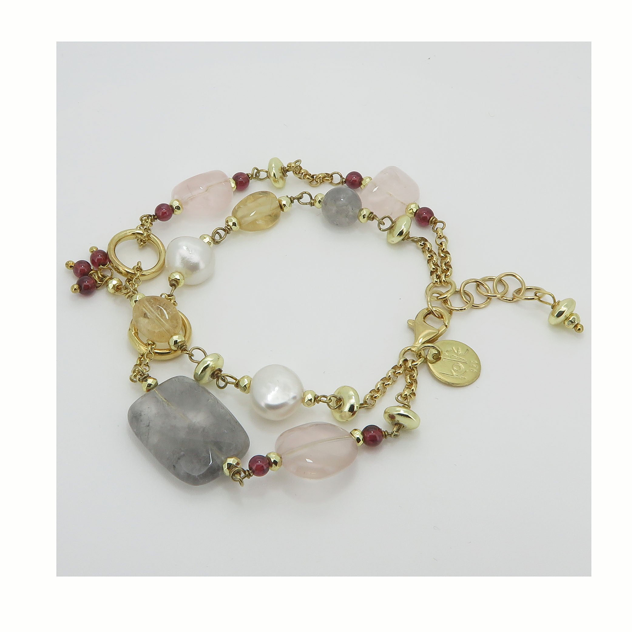 Bracciale con pietre dure assortite a due fili