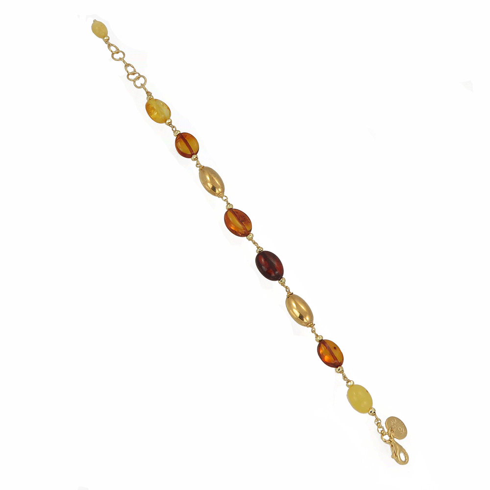Silver bracelet with amber various colors