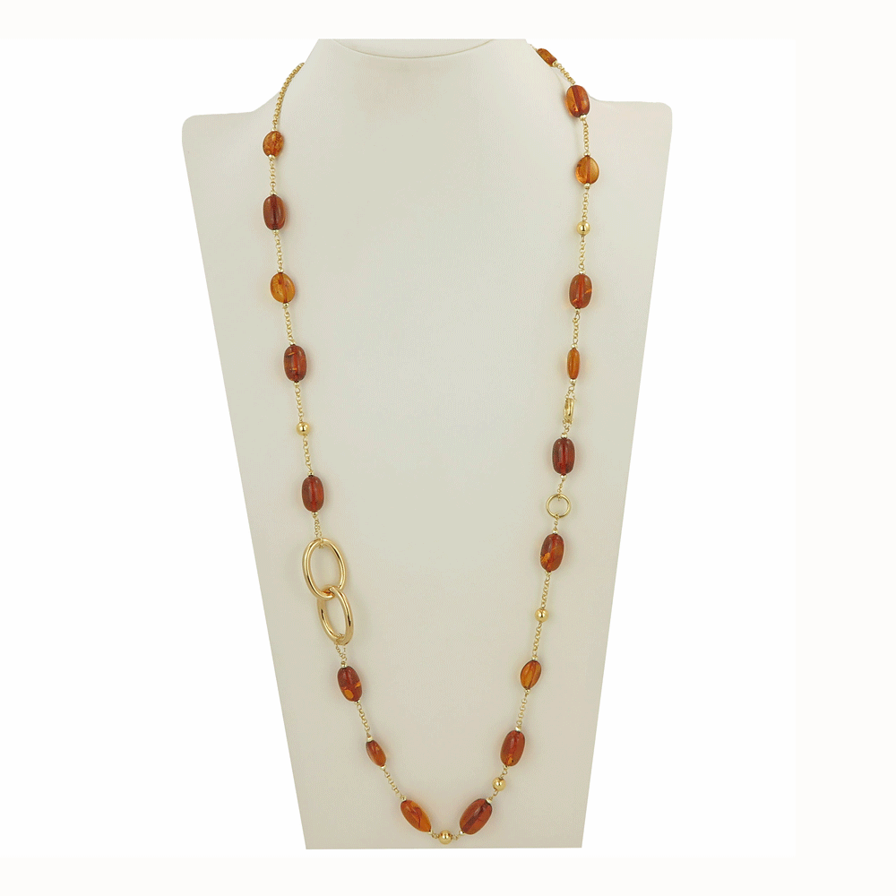 Long silver and amber necklace