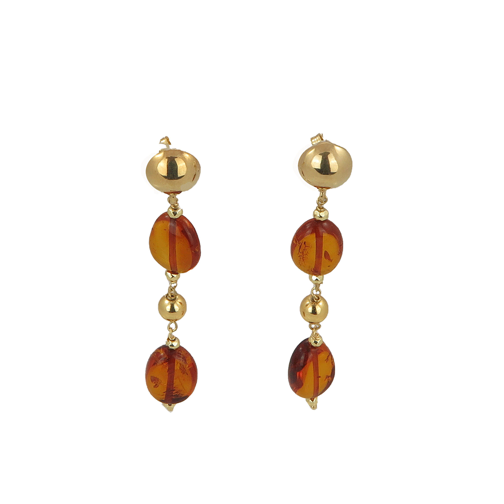 Orecchini in argento 925 placcato oro 18 carati con ambra color miele