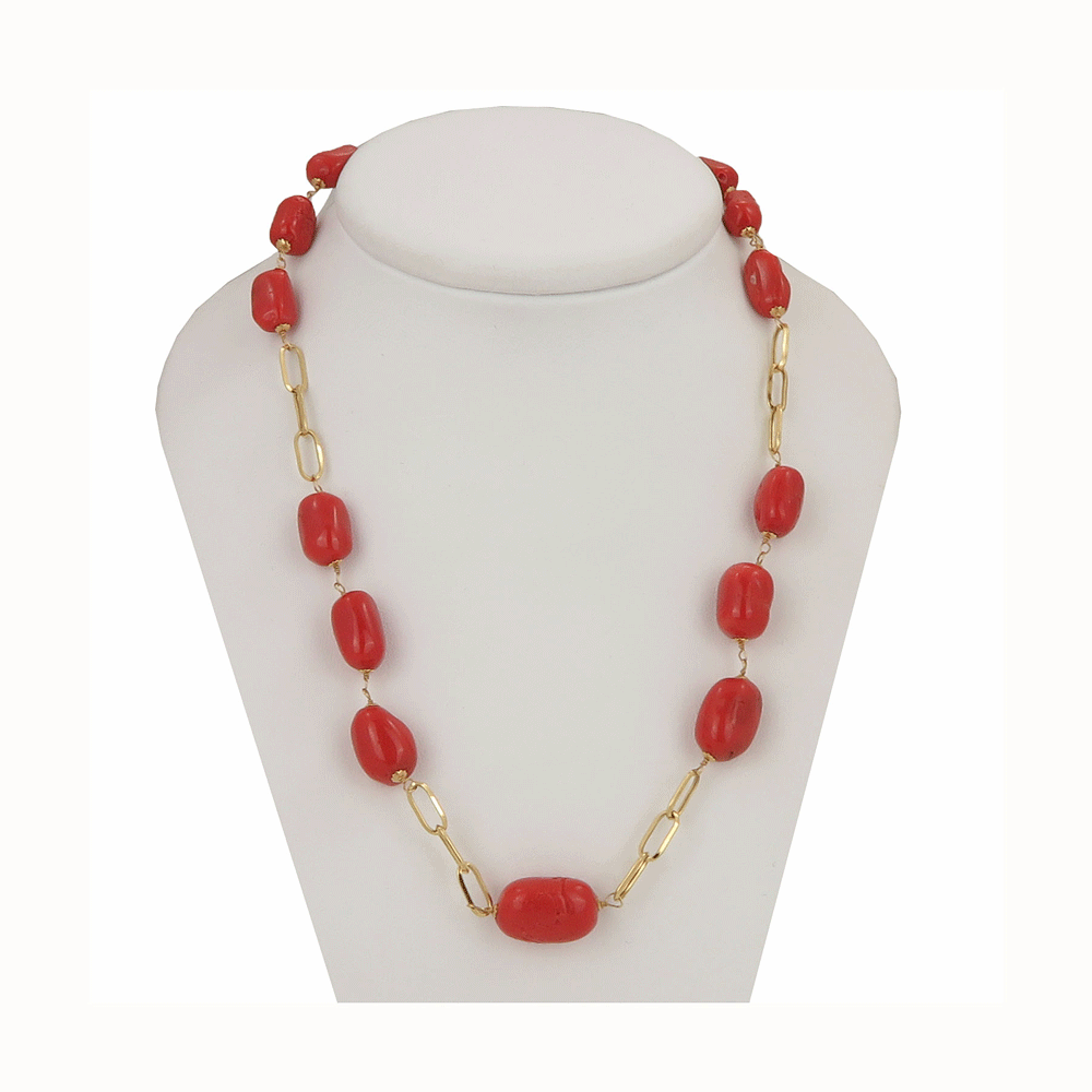Collana in oro 18kt con corallo rosso naturale