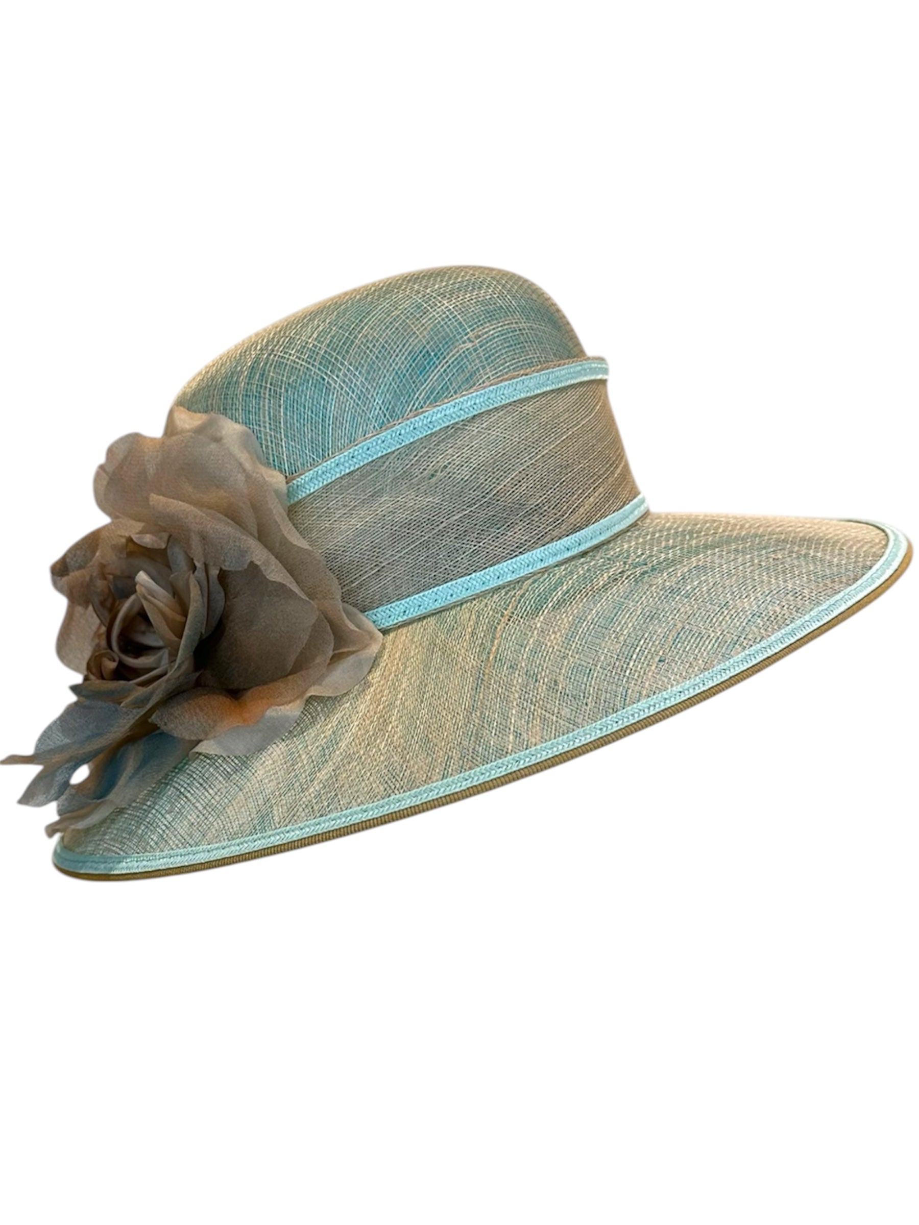 Cappello da cerimonia color tiffany e tortora