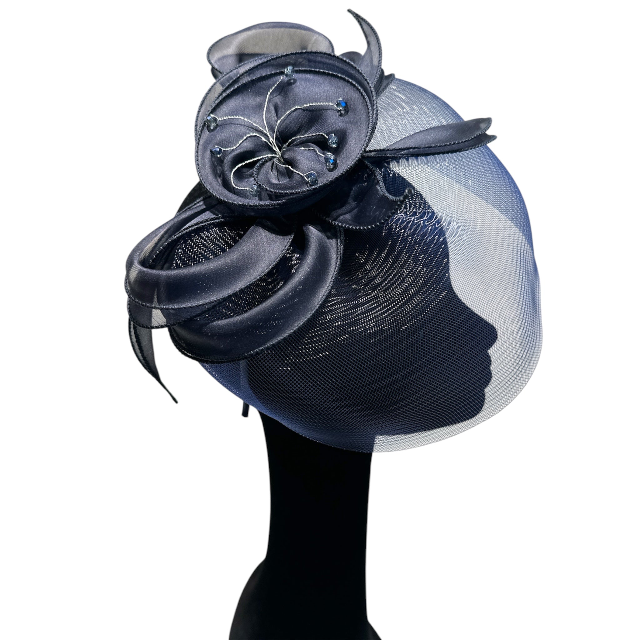 Cappello cerchietto da cerimonia blu scuro
