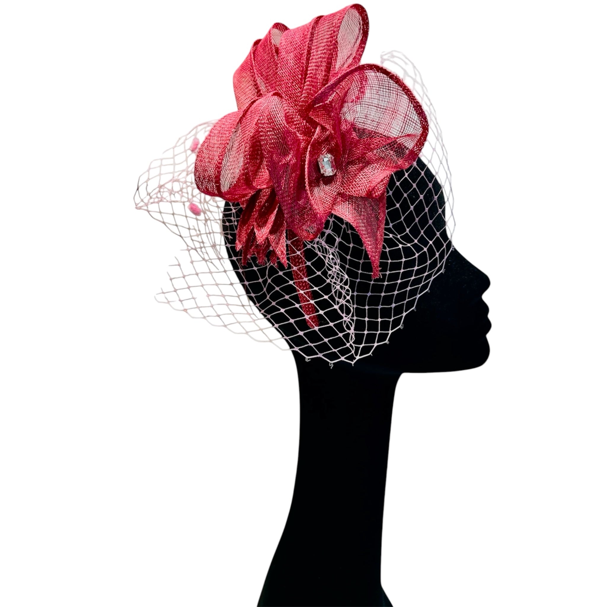 Cappello cerchietto da cerimonia color ciliegia