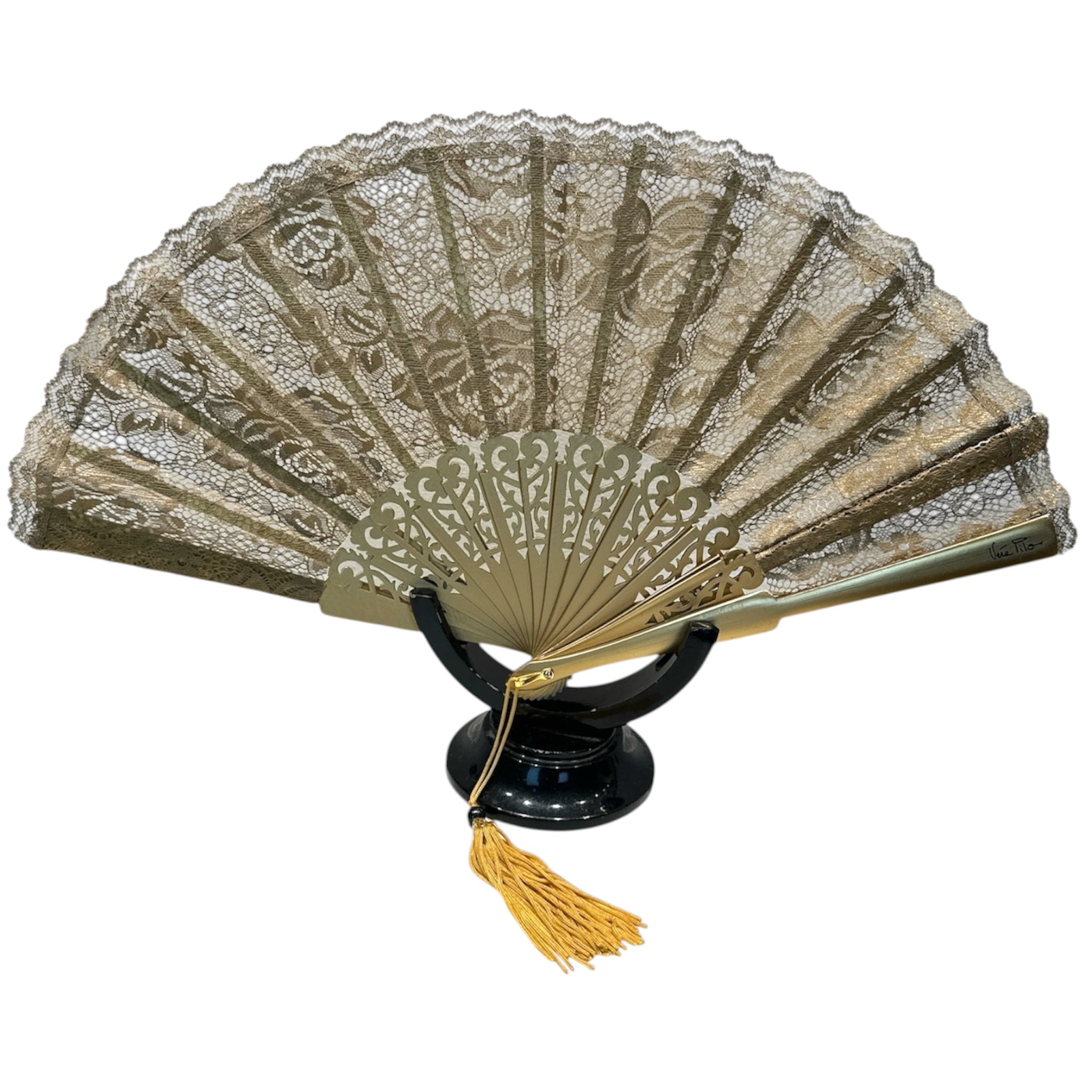 Ventaglio legno e pizzo dorato