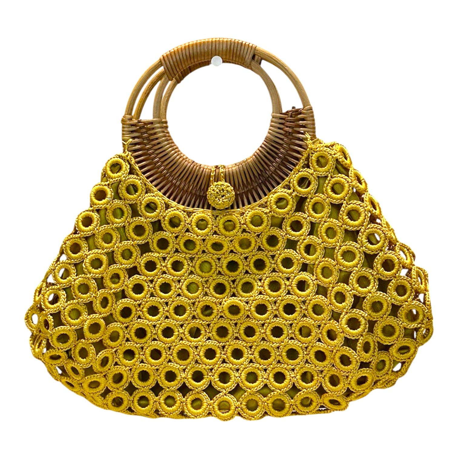 Yellow crochet bag with bamboo handles
