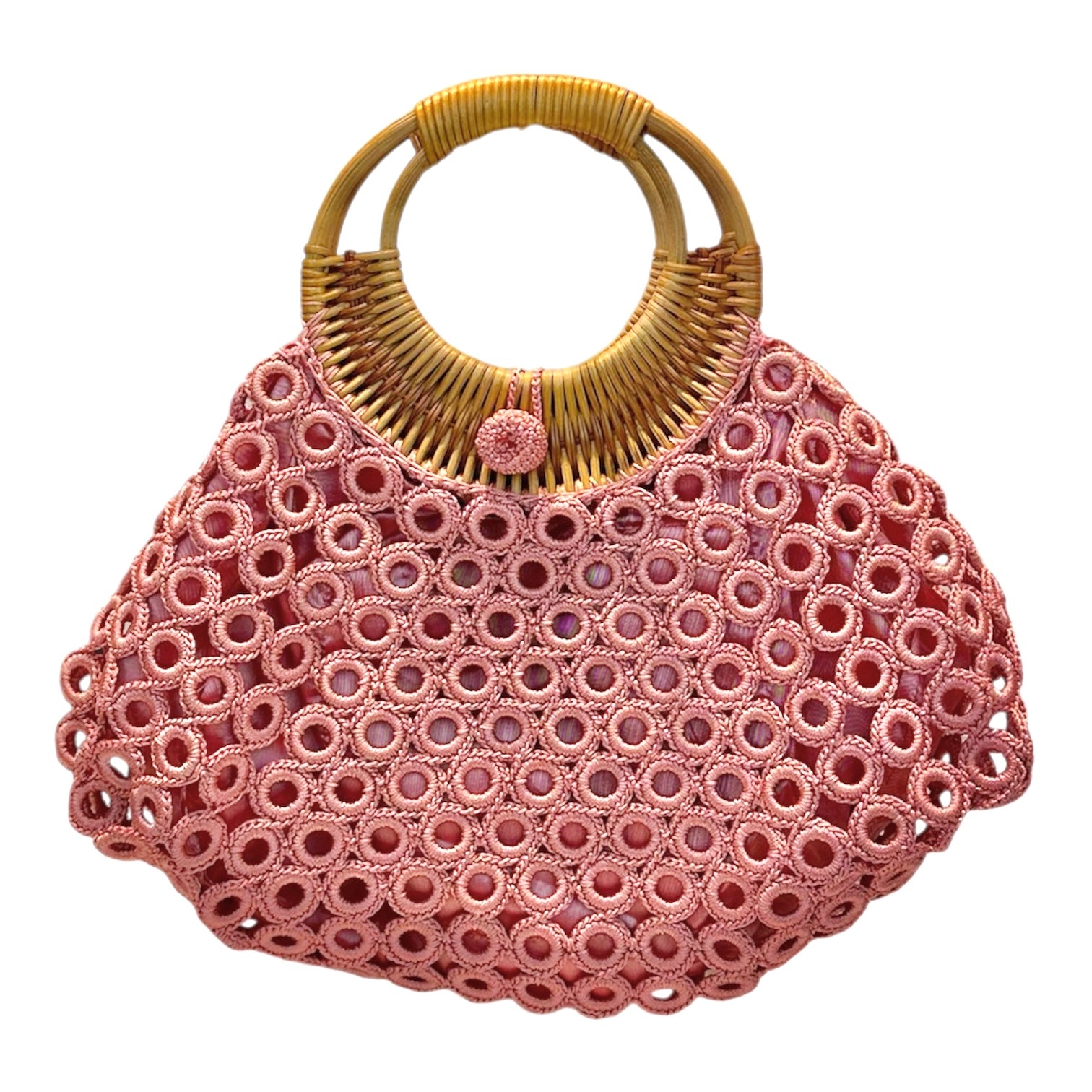 Antique pink bamboo and crochet bag