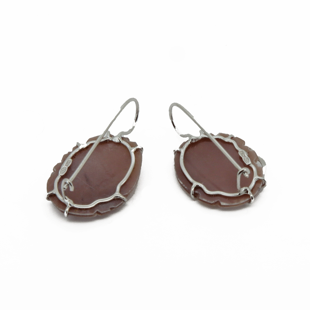 Orecchini cammeo in argento con volto