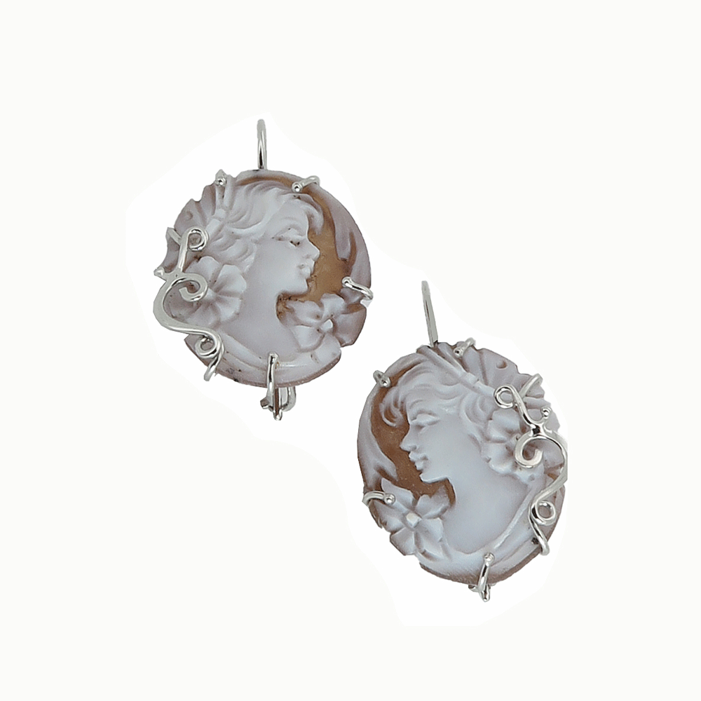 Orecchini cammeo in argento con volto