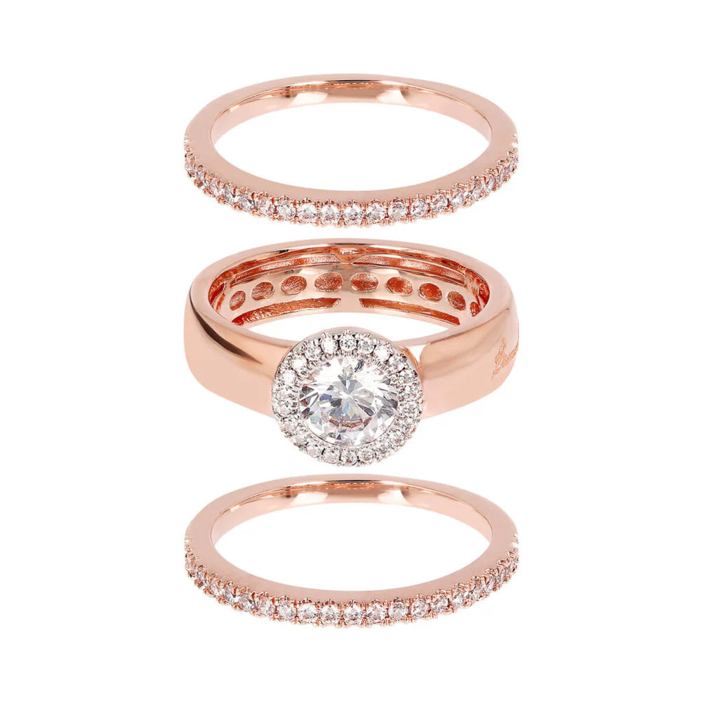 Set of 3 rings with zirconia solitaire and eternity