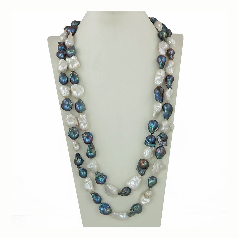 Collana di perle sautoir con perle bicolore