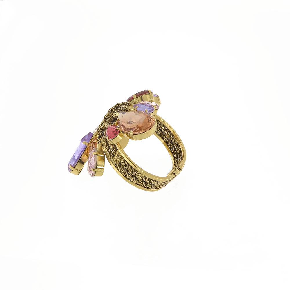 Bracciale rigido in ottone con cristalli multicolor