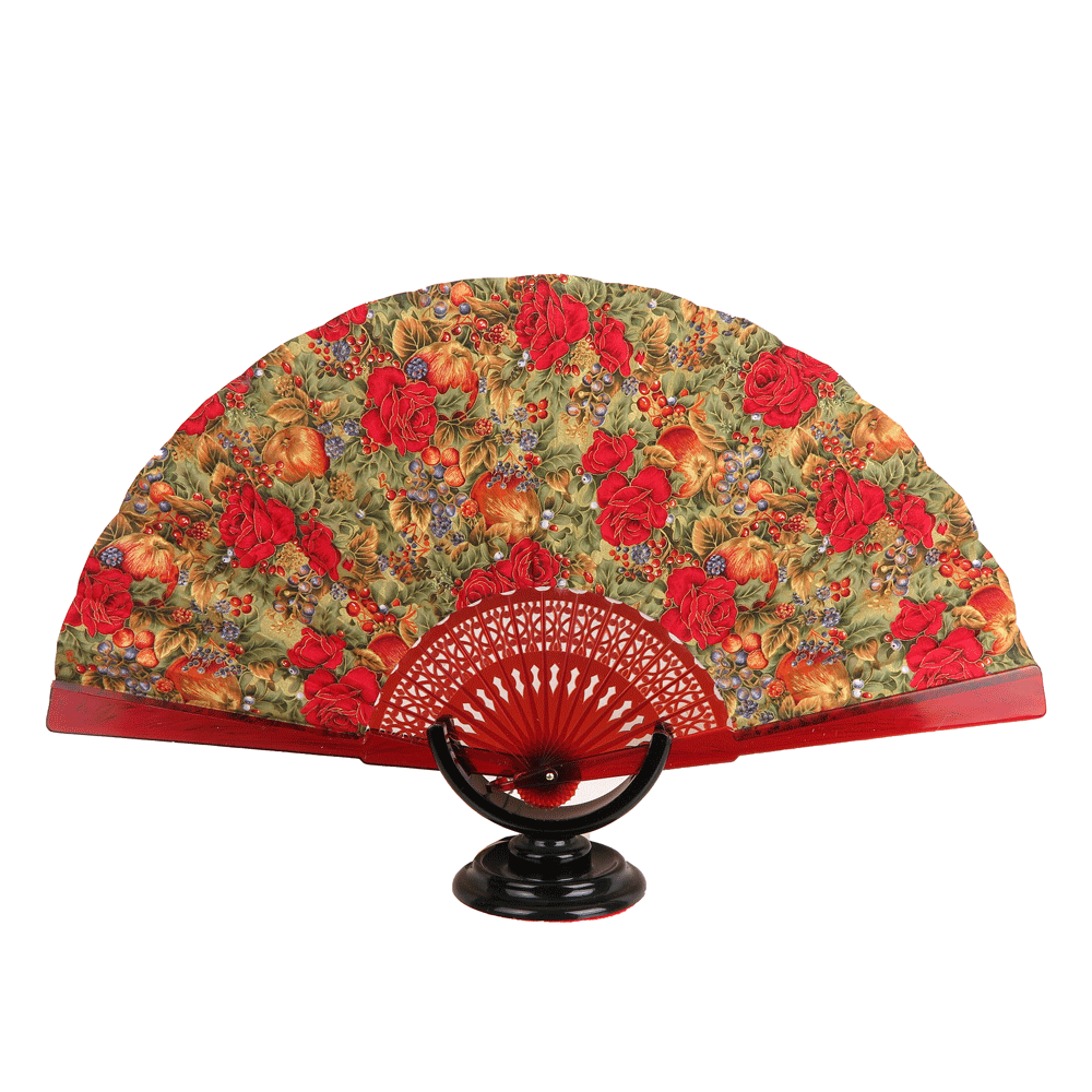 Ventaglio con fantasia fiori rossi