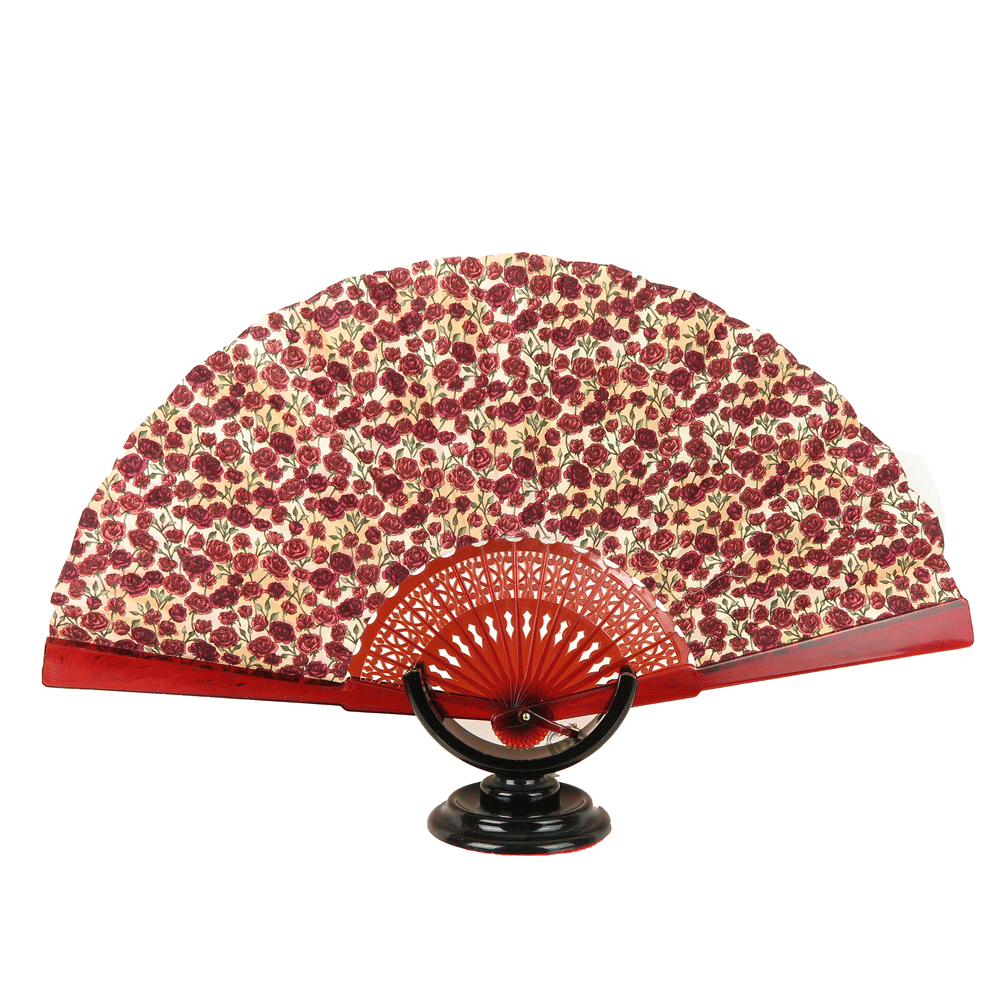 Fan with burgundy rose pattern