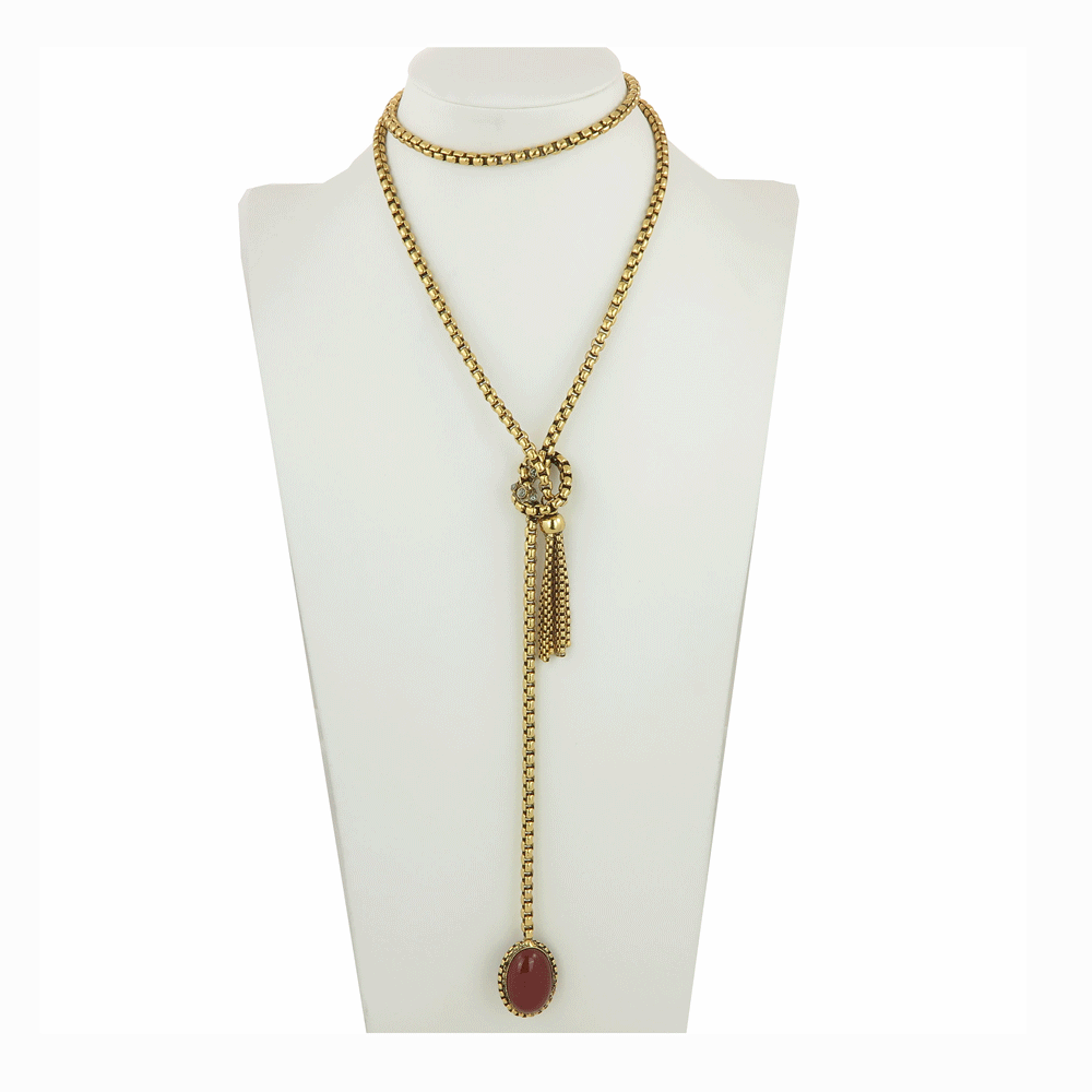 collana lunga dorata con corniola