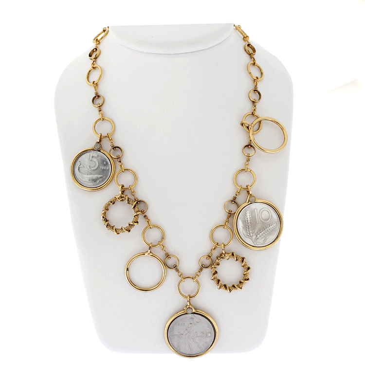 Collana corta in ottone dorato con monete vere