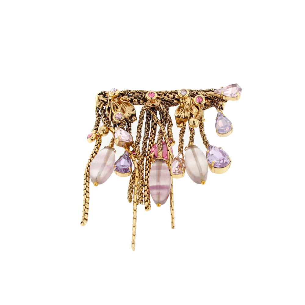 Spilla gioiello in ottone con cristalli rosa e lilla