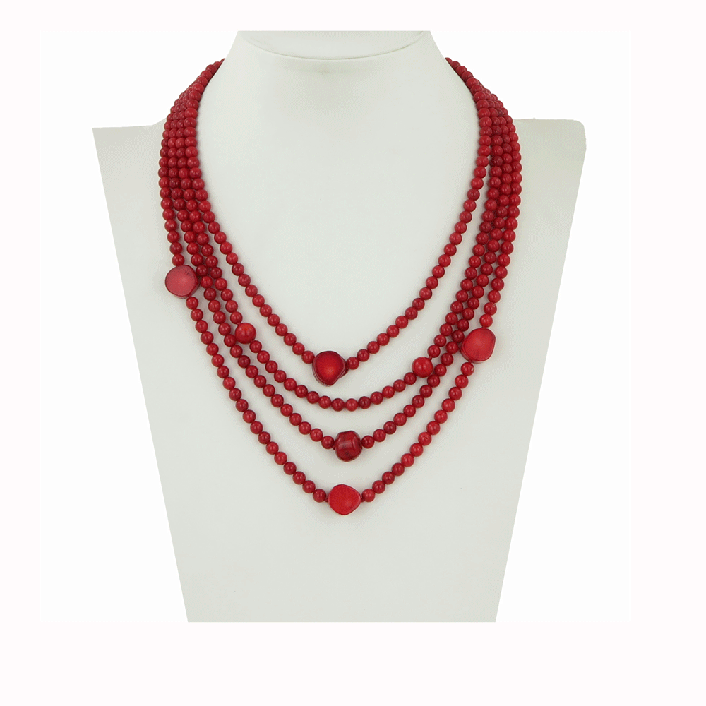 Collana in corallo bambù a quattro fili