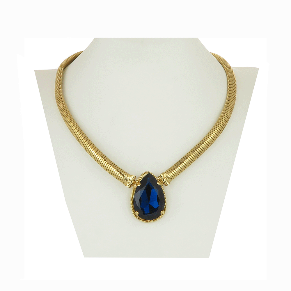 Collana tubogas con cristallo a goccia centrale blu a goccia