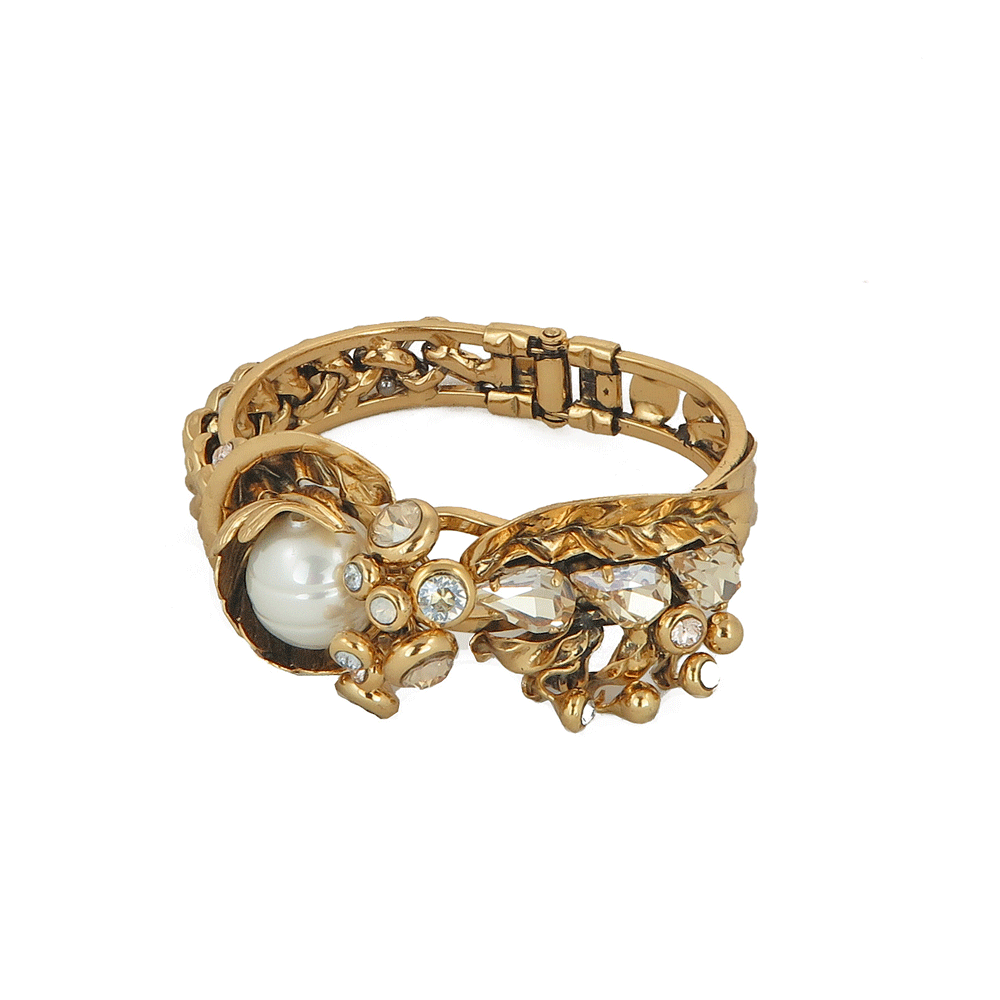 Bracciale rigido con perla fantasia e cristalli