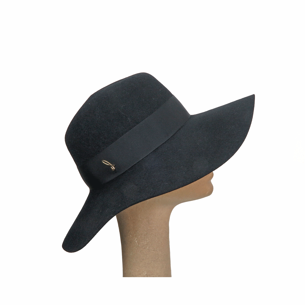 Cappello da donna nero in feltro di lapin