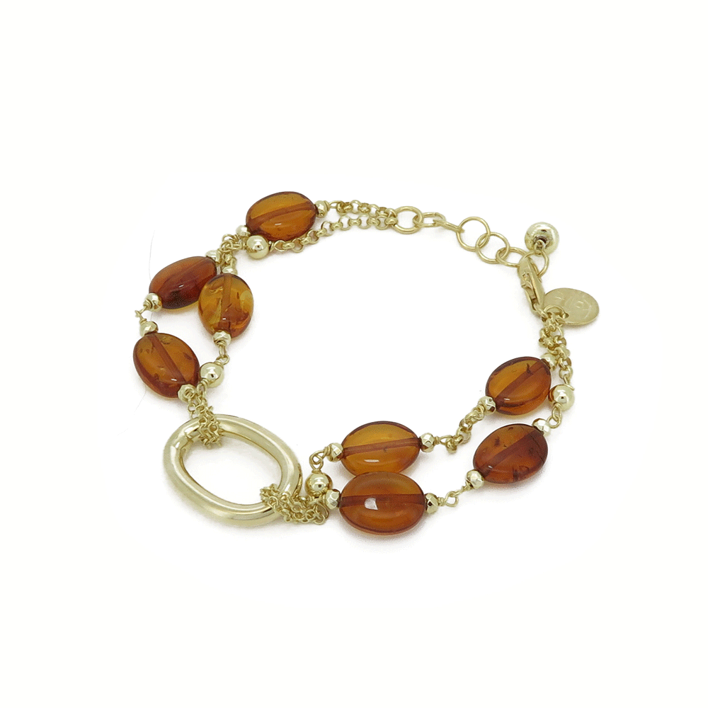 Bracciale in argento e ambra a due fili