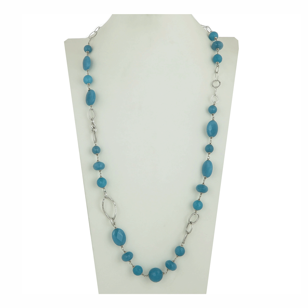 Collana lunga con agata azzurra con catena in argento 925