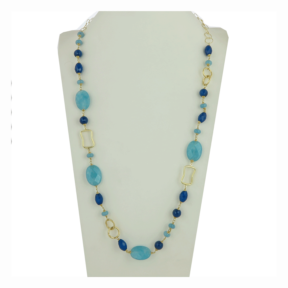 Collana lunga con agata azzurra e blu
