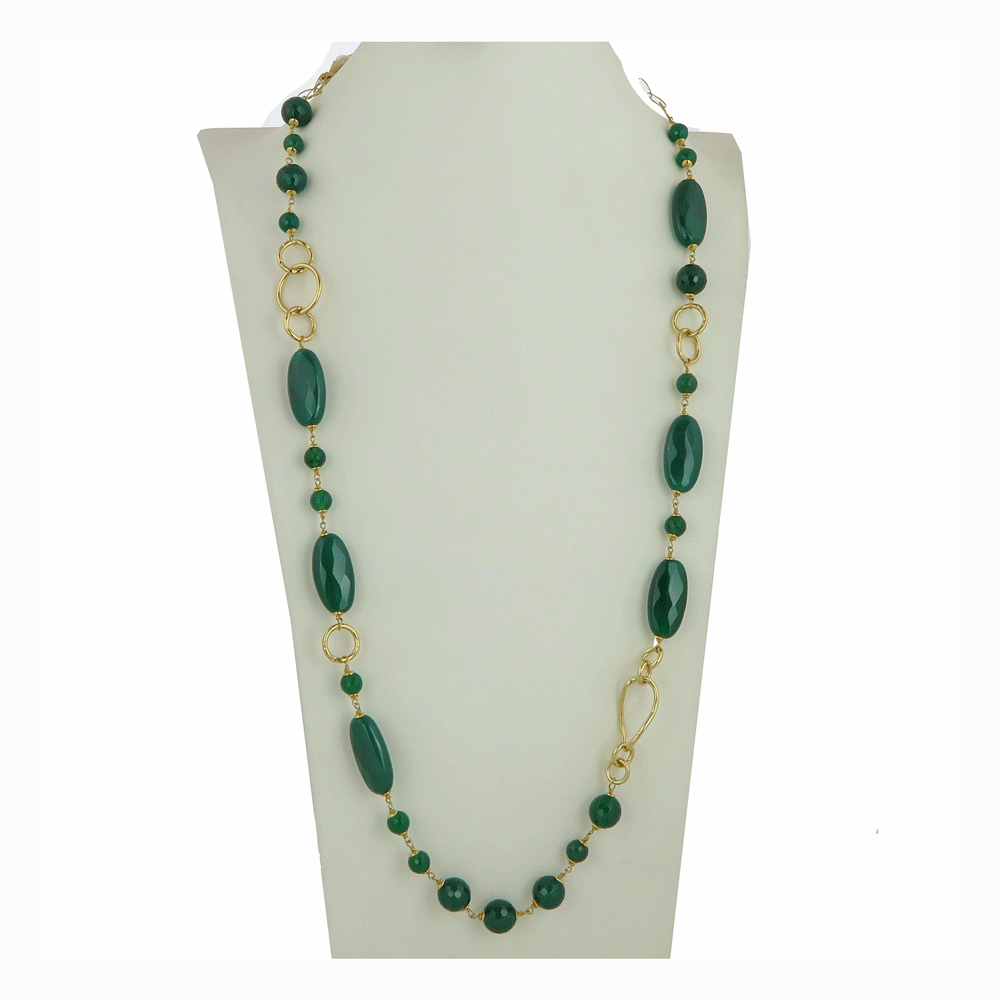 Collana lunga a catena con agata verde scuro