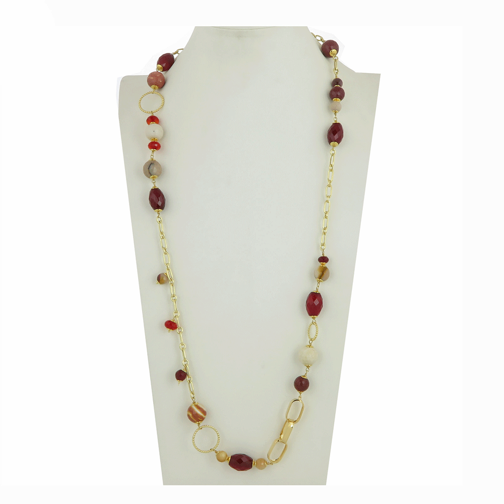 Collana lunga con agate vari colori