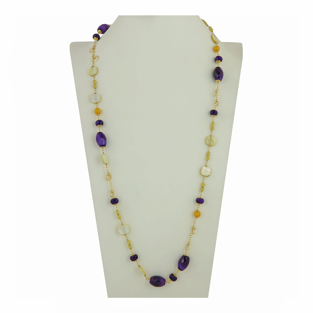 Collana lunga con pietre naturali agata e madreperla