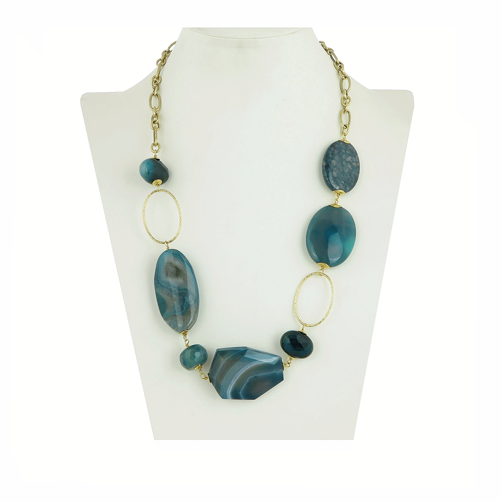 Collana di agata verde e blu