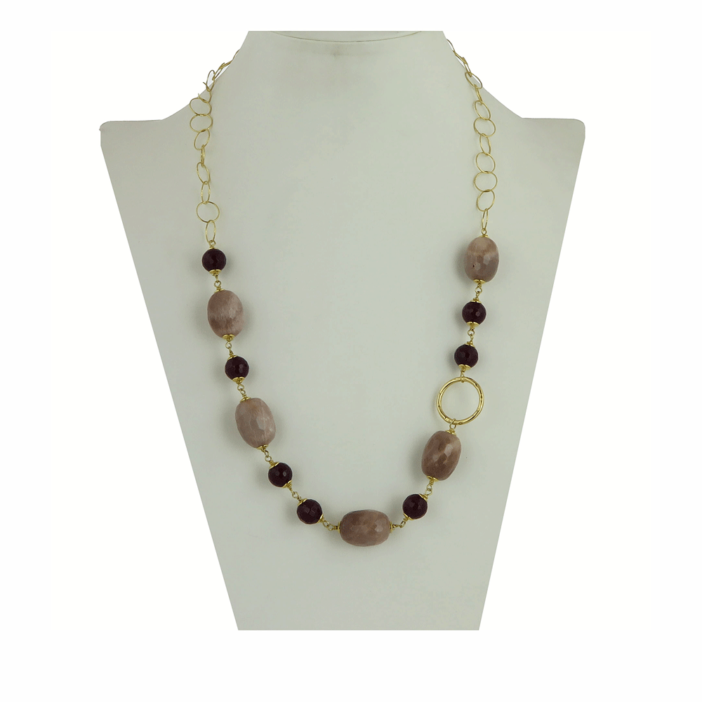 Collana a catena con agate bordeaux e beige