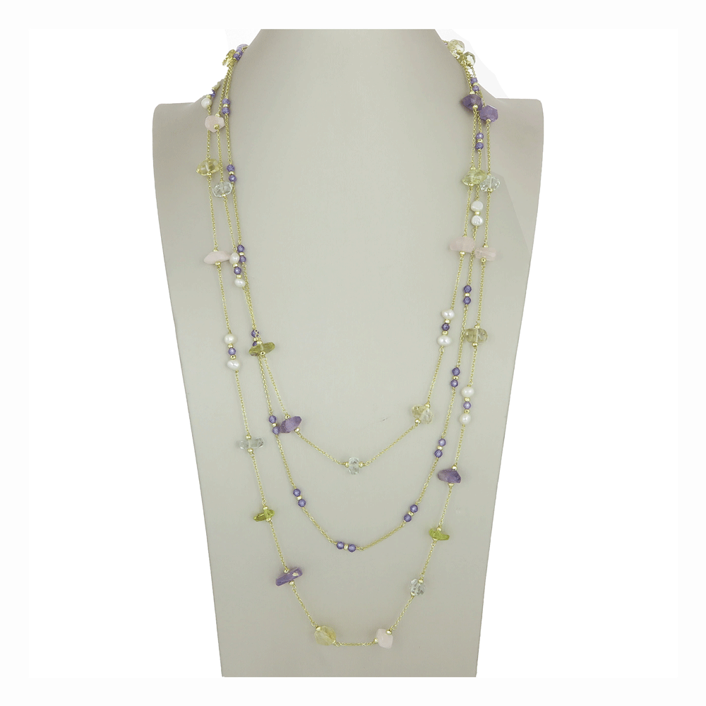 Collana lunga con pietre dure tre fili
