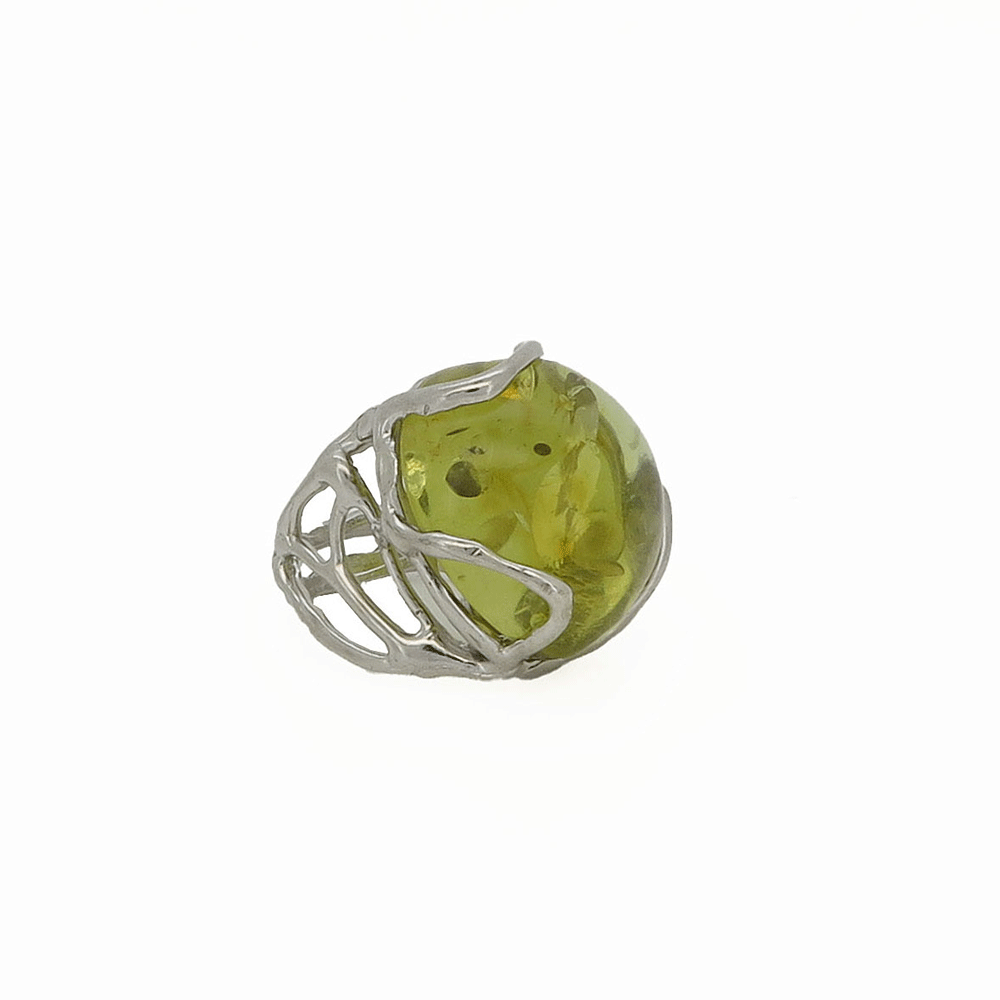 Anello in ambra verde e argento