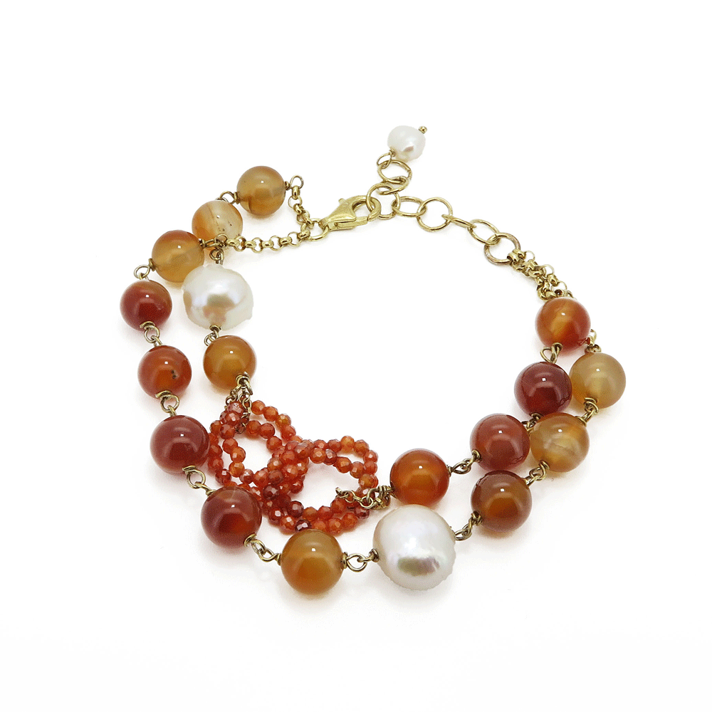 Bracciale in corniola e perle a due fili