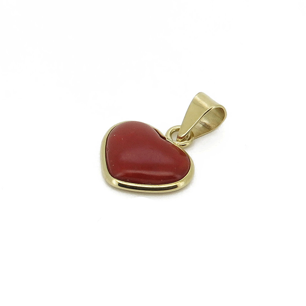 Ciondolo a cuore in oro 18 carati e corallo rosso
