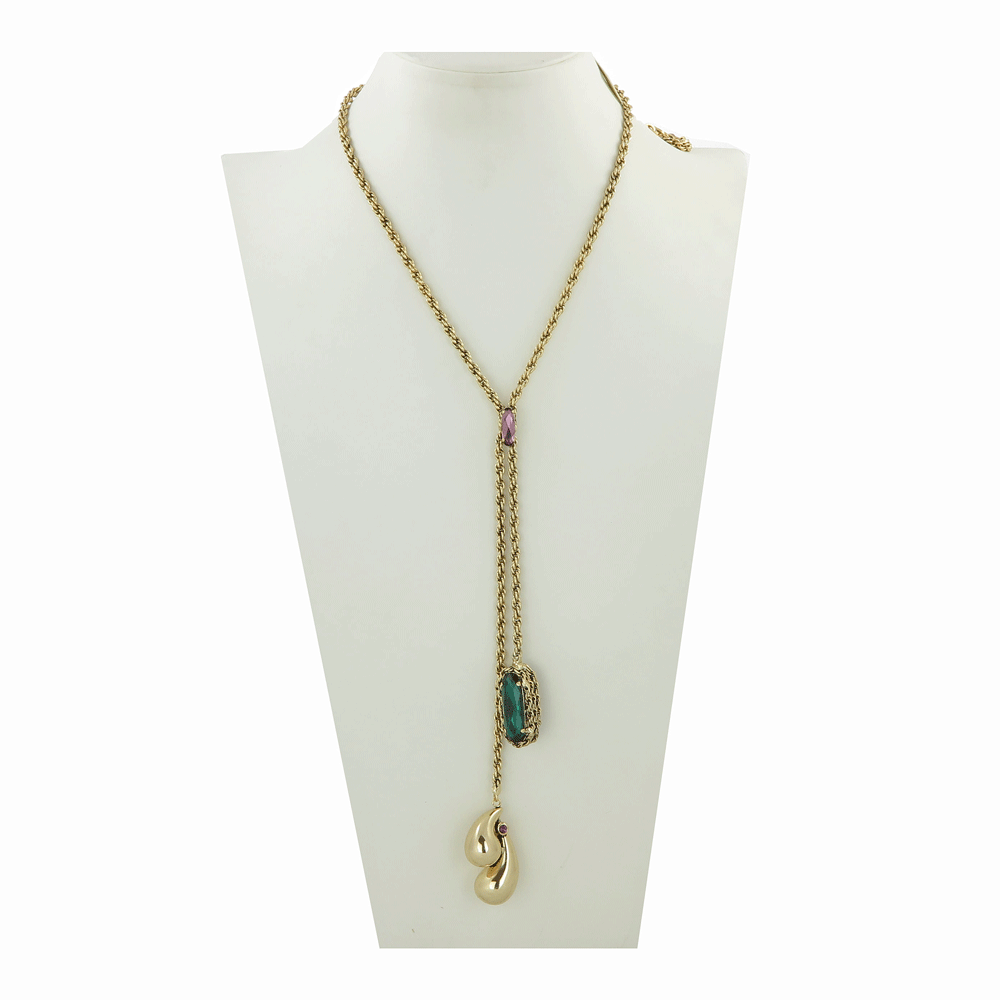 Collana lunga dorata con cristalli