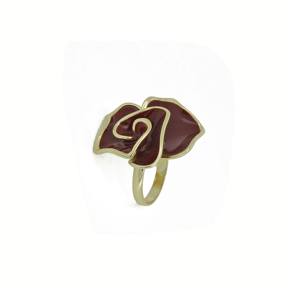 Anello a fiore smaltato bordeaux