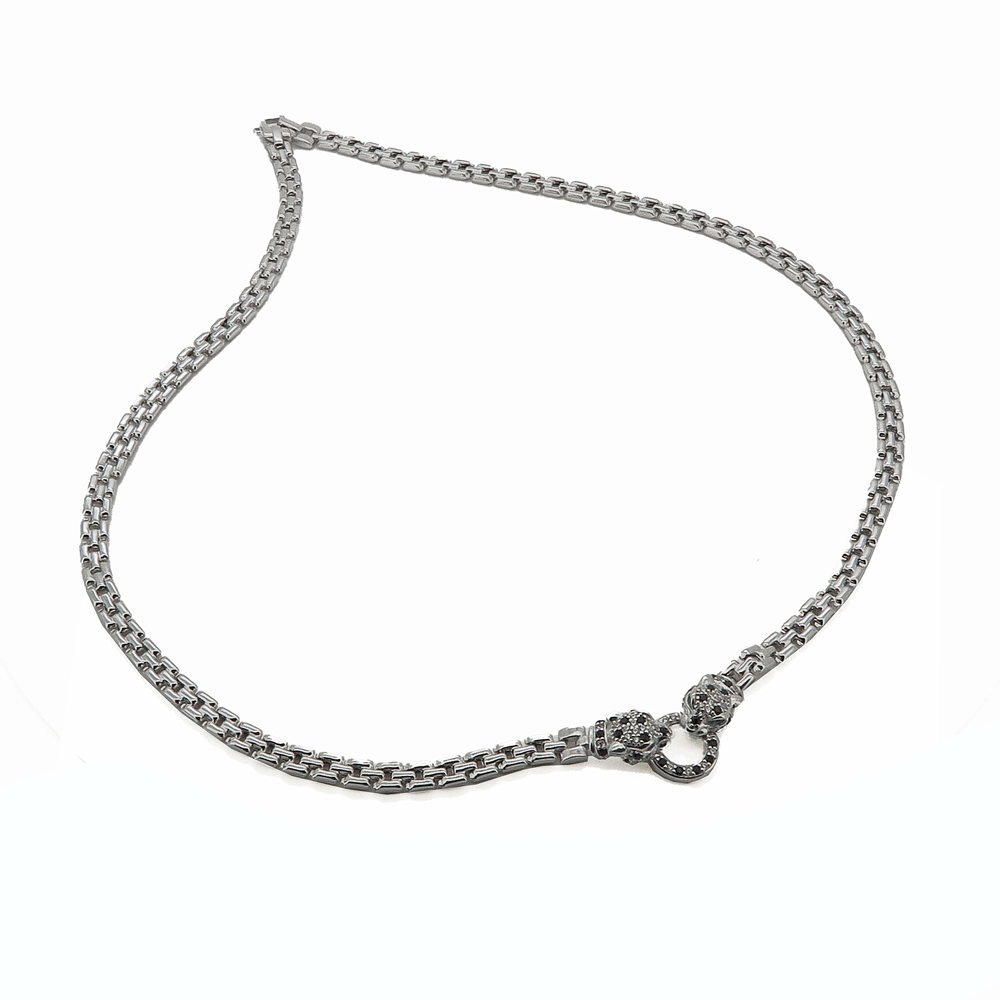 Collana in argento 925 placcato oro bianco con due pantere
