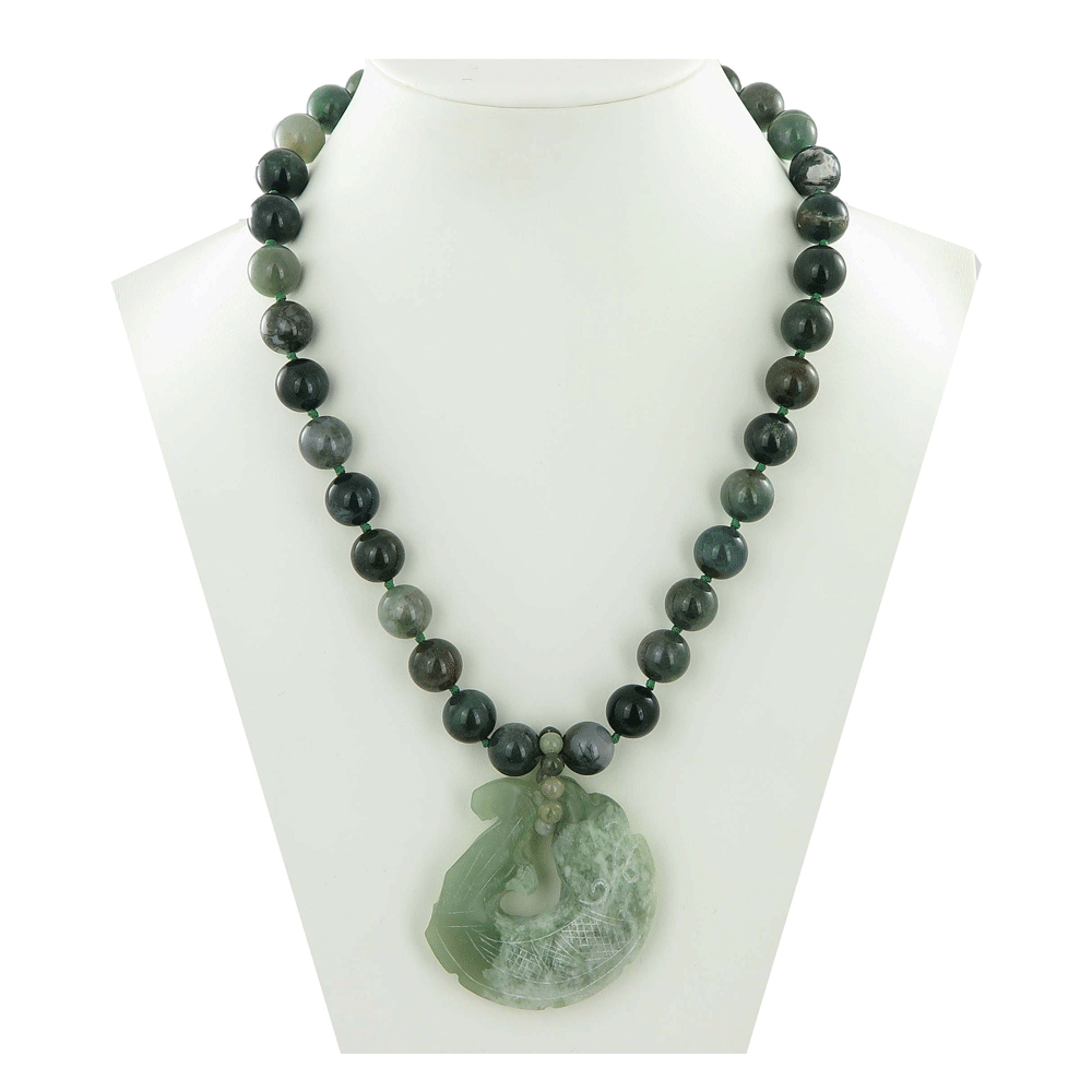 Collana di agata verde e serpentina