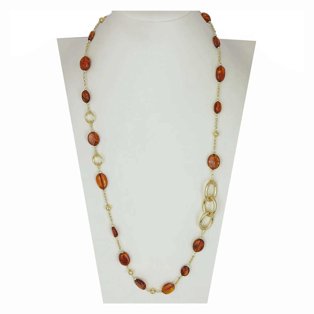 Collana lunga ambra e argento dorato