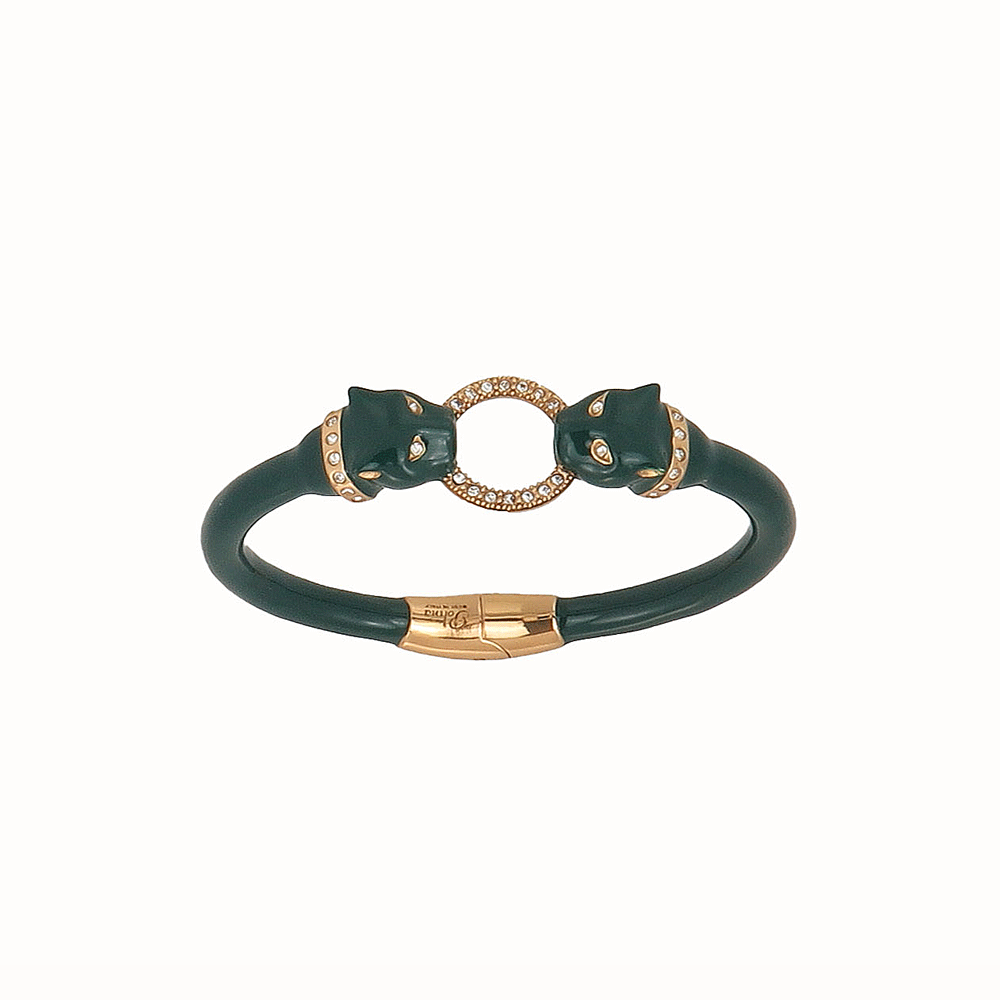 Rigid bracelet with green panthers
