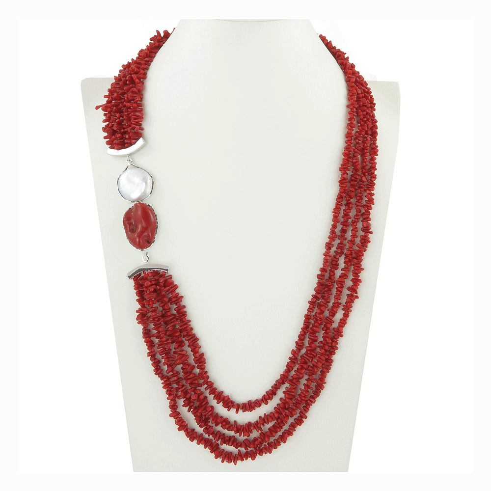 Multi-strand red coral necklace