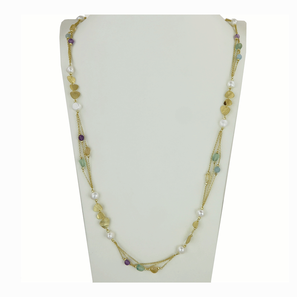 Silver necklace with fluorite and pearls