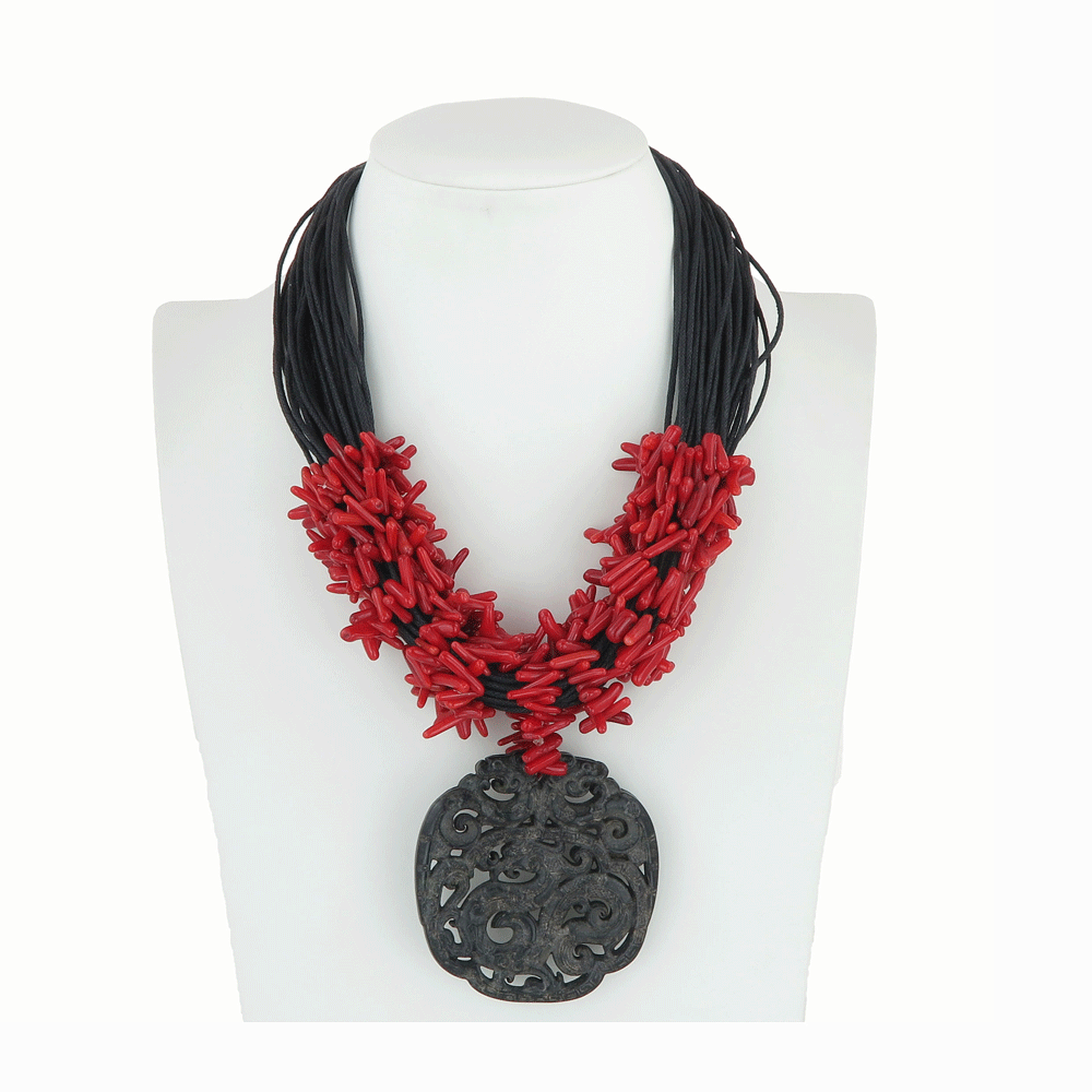 Collana corallo bambù con cordone multifilo