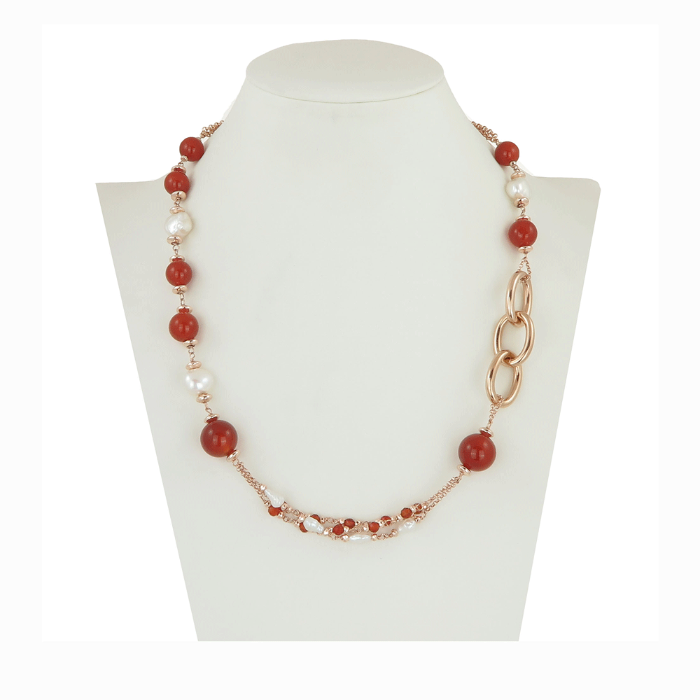 Collana con corniola sferica e perle di fiume