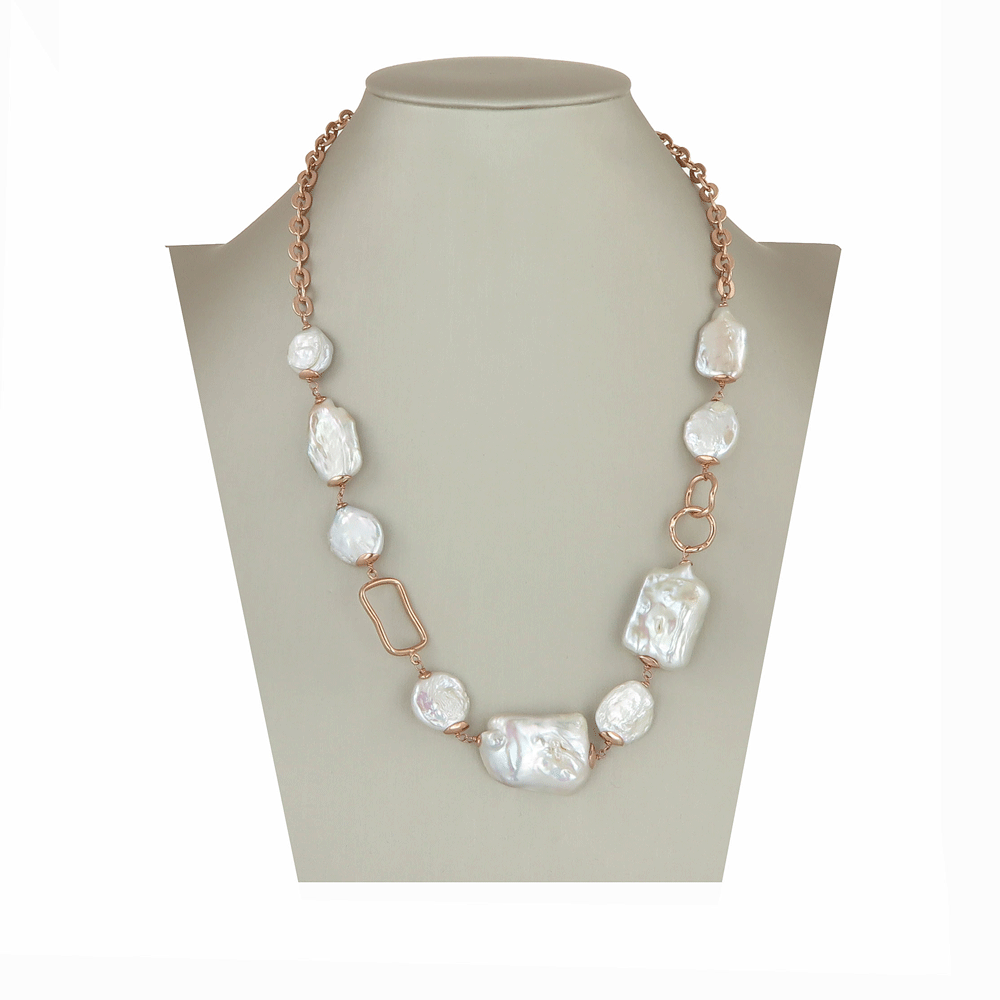 Collana con perle di fiume bianche in argento rosa 925