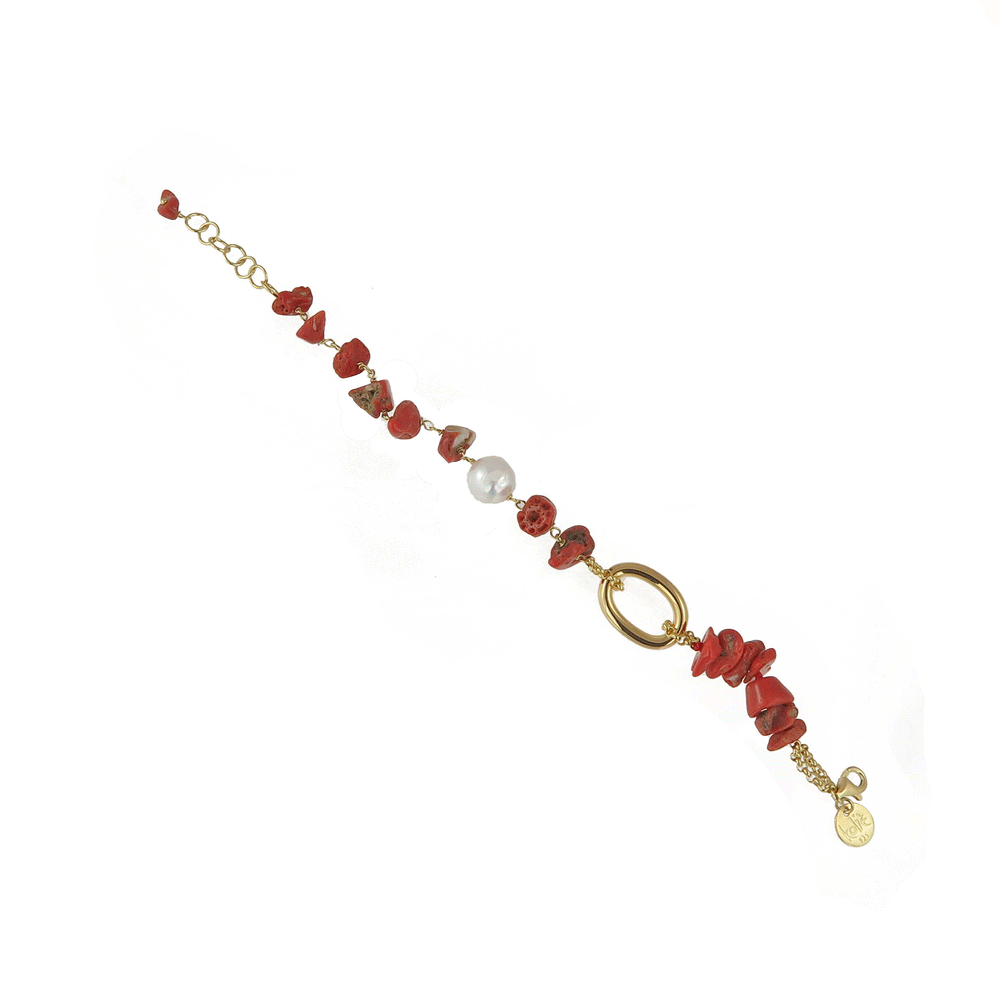 Bracciale in argento con corallo e perla